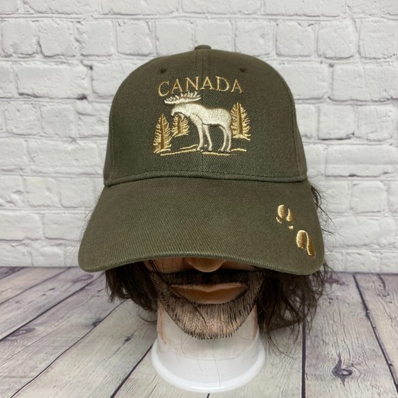 Canada Hat Cap Strap Back Olive Green Embroidered Elk Paw Canadian Cotton Casual - Picture 1 of 9
